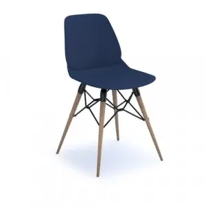 Strut multi-purpose chair with natural oak 4 leg frame and black steel detail – navy blue