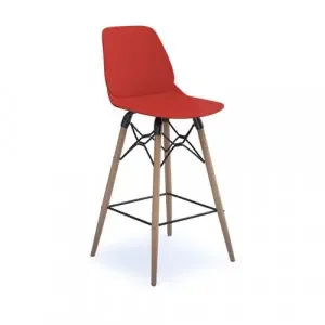 Strut multi-purpose stool with natural oak 4 leg frame and black steel detail – red
