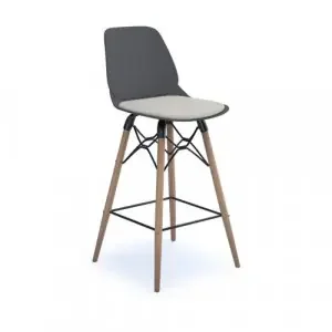 Strut stool with seat pad and natural oak 4 leg frame with black steel detail – grey