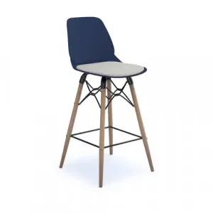 Strut stool with seat pad and natural oak 4 leg frame with black steel detail – navy blue