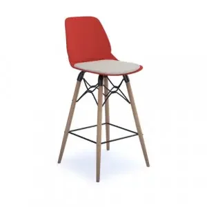Strut stool with seat pad and natural oak 4 leg frame with black steel detail – red