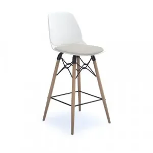 Strut stool with seat pad and natural oak 4 leg frame with black steel detail – white