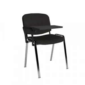 Taurus meeting room chair with chrome frame and writing tablet – charcoal