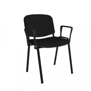 Taurus meeting room stackable chair with black frame and fixed arms – black