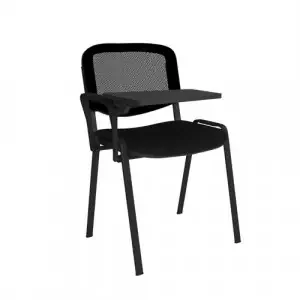 Taurus mesh back meeting room chair with writing tablet – black