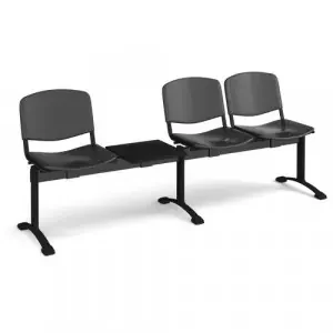 Taurus plastic seating – bench 4 wide with 3 seats and table – black