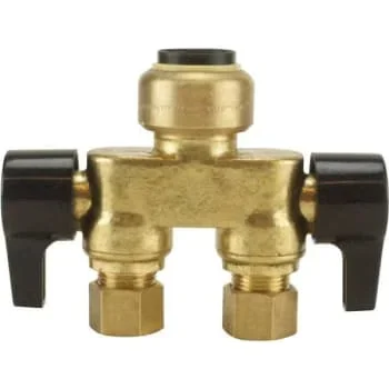 Tectite 1/2 Brass Push-To-Connect X 3/8 Inline Compr Dual Shut-Off Valve