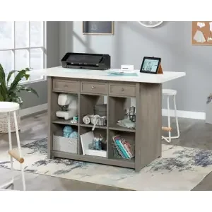 Teknik Office Craft Work Table/Island W1524 x D762 x H914mm Mystic Oak White Finish – 5427456