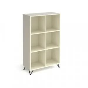 Tikal cube storage unit 1370mm high with 6 open boxes and black hairpin legs – white