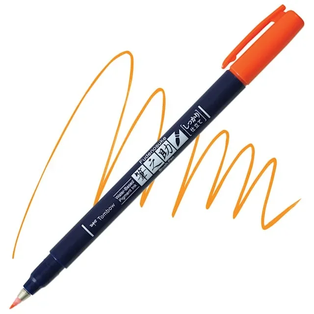 Tombow Fudenosuke Brush Pen – Orange, Hard Tip