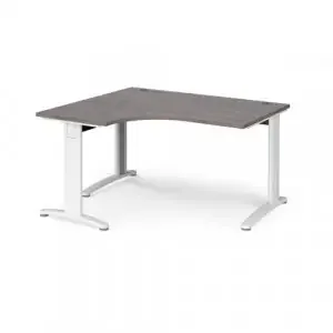 TR10 deluxe left hand ergonomic desk 1400mm – white frame, grey oak top