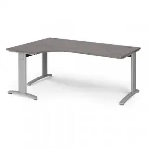 TR10 deluxe left hand ergonomic desk 1800mm – silver frame, grey oak top