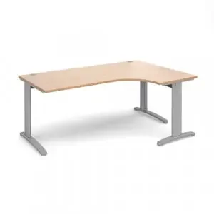 TR10 deluxe right hand ergonomic desk 1800mm – silver frame, beech top