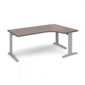 TR10 deluxe right hand ergonomic desk 1800mm – silver frame, walnut top