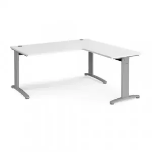 TR10 desk 1600mm x 800mm with 800mm return desk – silver frame, white top