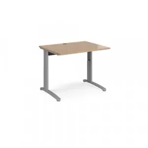 TR10 height settable straight desk 1000mm x 800mm – silver frame, beech top