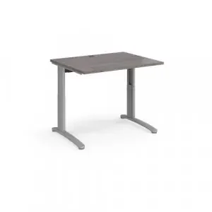 TR10 height settable straight desk 1000mm x 800mm – silver frame, grey oak top