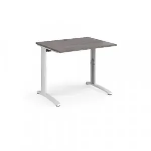 TR10 height settable straight desk 1000mm x 800mm – white frame, grey oak top