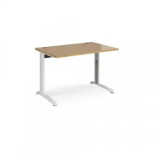 TR10 height settable straight desk 1200mm x 800mm – white frame, oak top