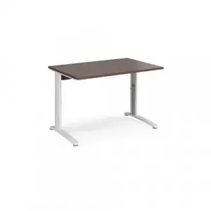 TR10 height settable straight desk 1200mm x 800mm – white frame, walnut top