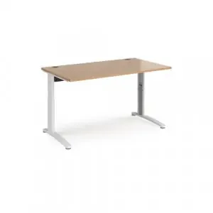TR10 height settable straight desk 1400mm x 800mm – white frame, beech top