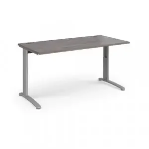 TR10 height settable straight desk 1600mm x 800mm – silver frame, grey oak top