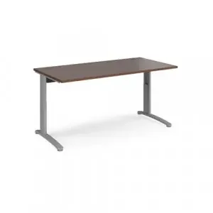 TR10 height settable straight desk 1600mm x 800mm – silver frame, walnut top