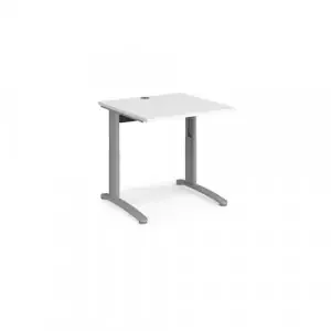 TR10 height settable straight desk 800mm x 800mm – silver frame, white top