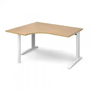 TR10 left hand ergonomic desk 1400mm – white frame, oak top