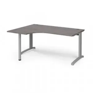 TR10 left hand ergonomic desk 1600mm – silver frame, grey oak top