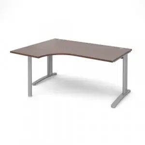 TR10 left hand ergonomic desk 1600mm – silver frame, walnut top