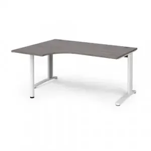 TR10 left hand ergonomic desk 1600mm – white frame, grey oak top