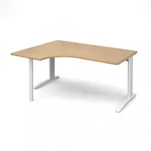 TR10 left hand ergonomic desk 1600mm – white frame, oak top