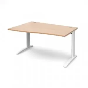 TR10 left hand wave desk 1400mm – white frame, beech top
