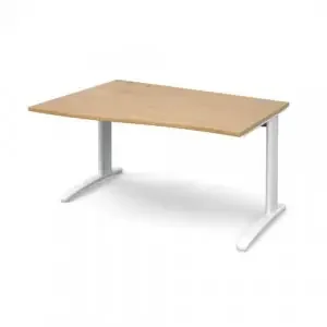 TR10 left hand wave desk 1400mm – white frame, oak top