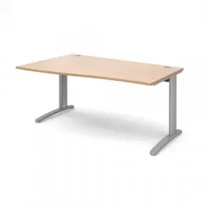 TR10 left hand wave desk 1600mm – silver frame, beech top