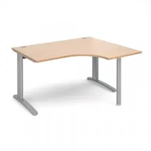 TR10 right hand ergonomic desk 1400mm – silver frame, beech top
