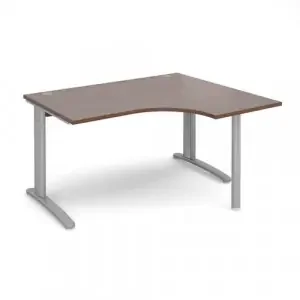 TR10 right hand ergonomic desk 1400mm – silver frame, walnut top