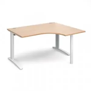 TR10 right hand ergonomic desk 1400mm – white frame, beech top