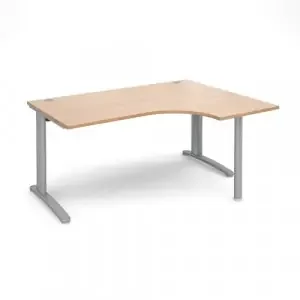 TR10 right hand ergonomic desk 1600mm – silver frame, beech top