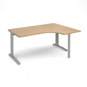 TR10 right hand ergonomic desk 1600mm – silver frame, oak top