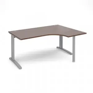 TR10 right hand ergonomic desk 1600mm – silver frame, walnut top