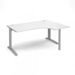 TR10 right hand ergonomic desk 1600mm – silver frame, white top