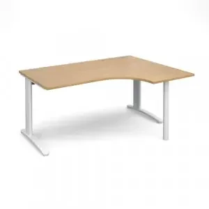 TR10 right hand ergonomic desk 1600mm – white frame, oak top