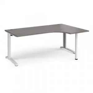 TR10 right hand ergonomic desk 1800mm – white frame, grey oak top