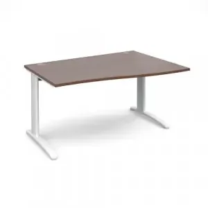 TR10 right hand wave desk 1400mm – white frame, walnut top