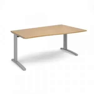 TR10 right hand wave desk 1600mm – silver frame, oak top