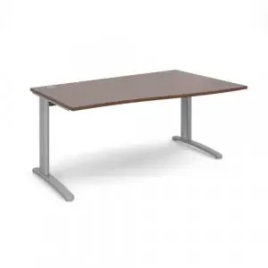 TR10 right hand wave desk 1600mm – silver frame, walnut top
