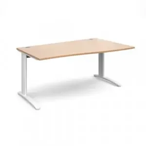 TR10 right hand wave desk 1600mm – white frame, beech top