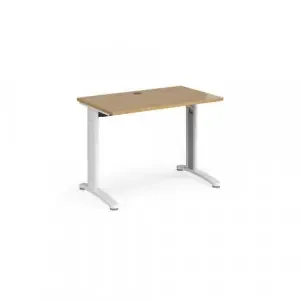 TR10 straight desk 1000mm x 600mm – white frame, oak top